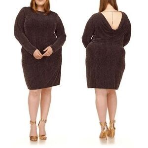 Michael Kors Women's Plus Size Sparkle Long Sleeve Cowl Back Dress Size 0X